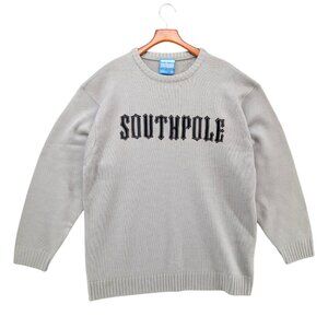 Southpole Heavyweight Sweater Mens Grey Knit Crew Neck Y2K Size XL